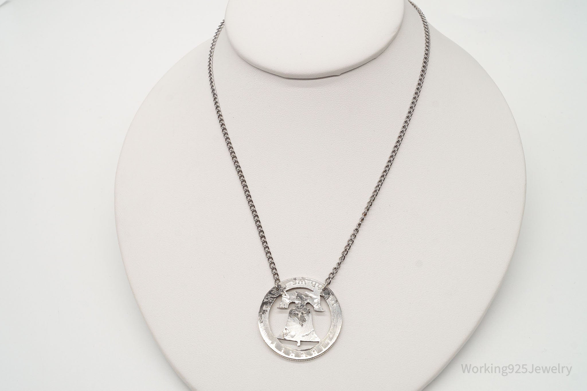 Vintage Half Dollar Coin Cut Out Pendant Silver Chain Necklace | Jewelry > Necklaces > Pendants | Wiccan Center