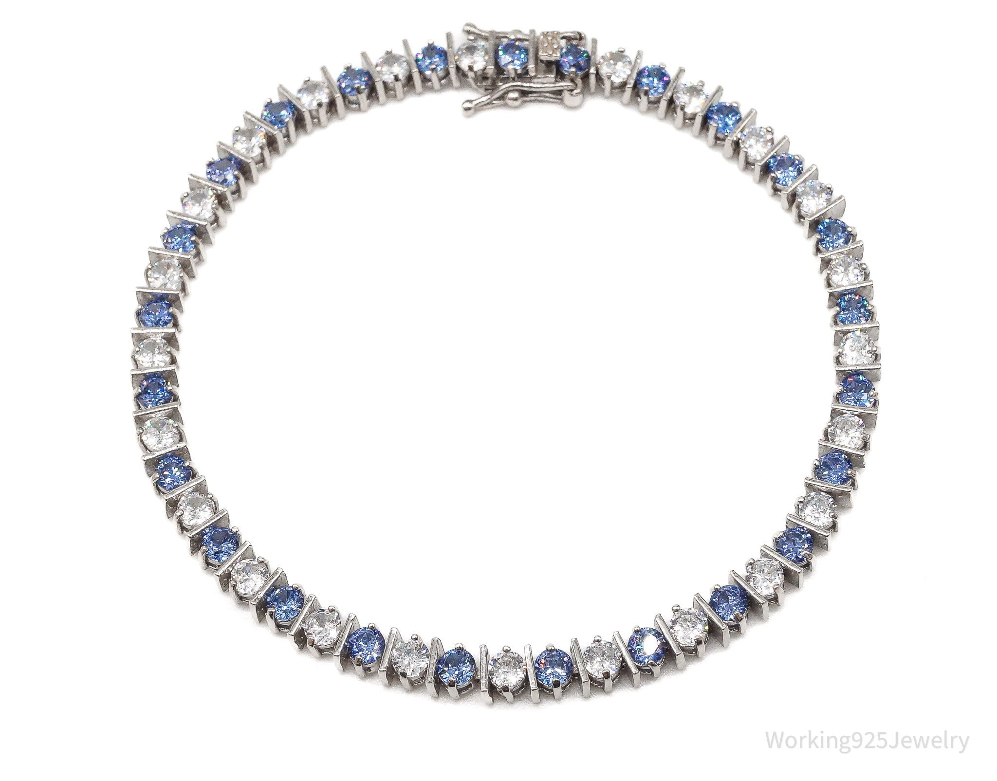 Vintage FAS Blue & White Cubic Zirconia Sterling Silver Bracelet | Jewelry > Bracelets | Wiccan Center