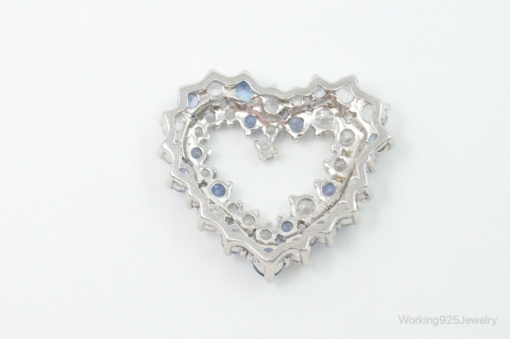 Vintage Designer Open Heart Cubic Zirconia Iolite Sterling Silver Pendant | Jewelry > Necklaces > Pendants | Wiccan Center