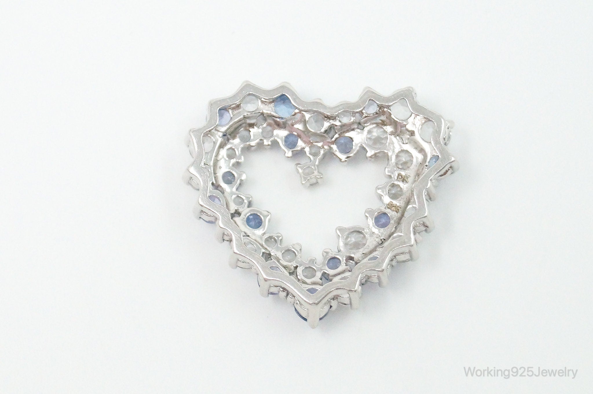 Vintage Designer Open Heart Cubic Zirconia Iolite Sterling Silver Pendant | Jewelry > Necklaces > Pendants | Wiccan Center