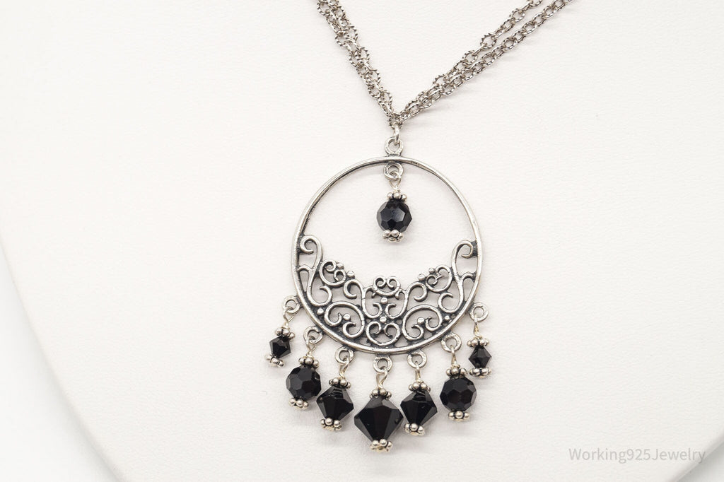 Vintage Black Onyx Bead Chandelier Sterling Silver Necklace | Jewelry > Necklaces > Pendants | Wiccan Center
