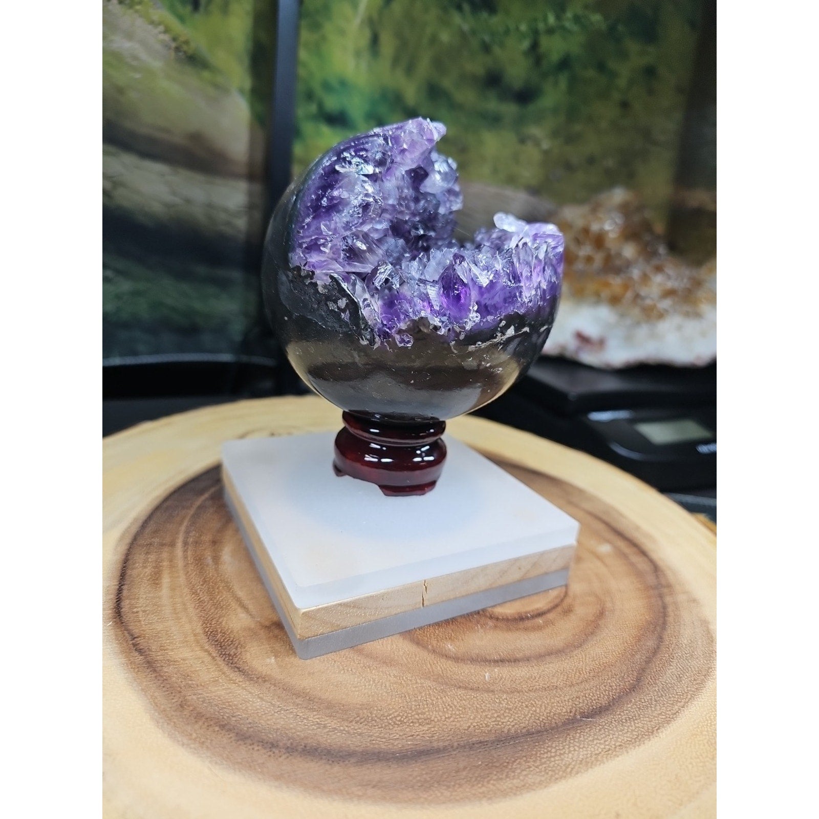 1.92LB Natural Purple Crystal Cave Quartz Open Crystal Ball Spiritual Healing | Geodes & Clusters | Wiccan Center