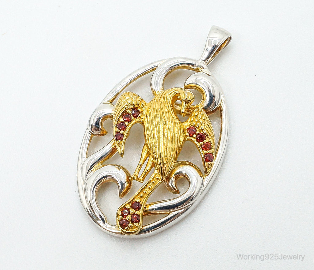 Vintage Garnet Bird Cut Out Gold Vermeil Sterling Silver Necklace Pendant | Jewelry > Necklaces > Pendants | Wiccan Center