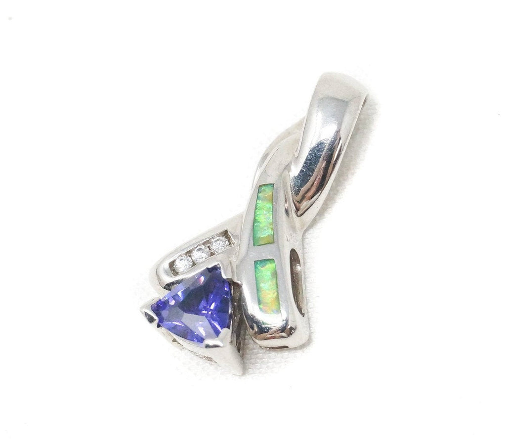 Vintage Art Deco Amethyst Fire Opal CZ Sterling Silver Necklace Pendant | Jewelry > Necklaces > Pendants | Wiccan Center