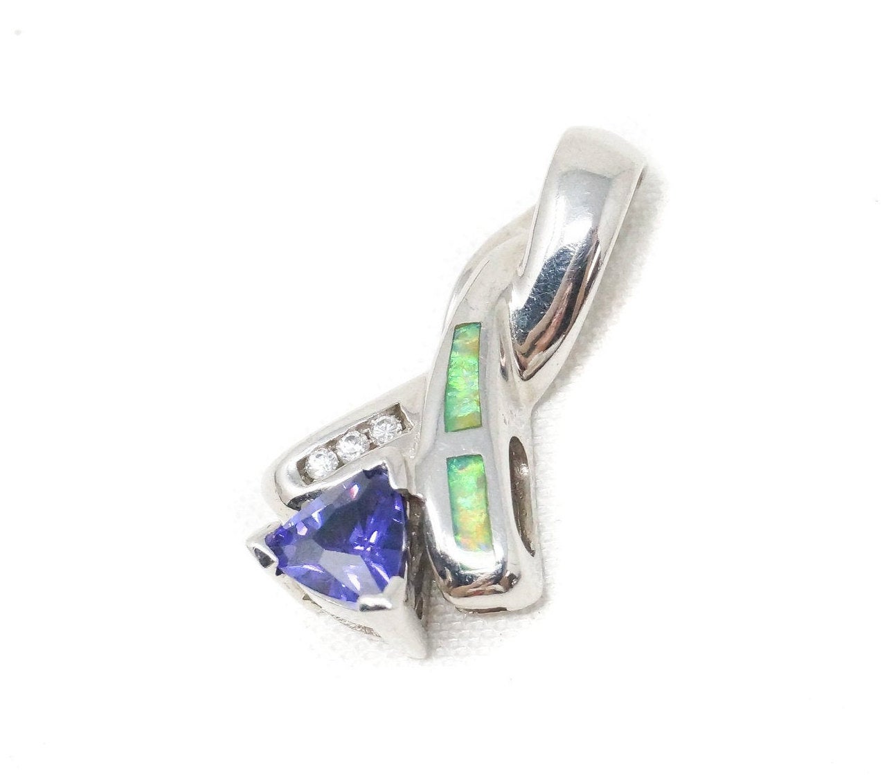 Vintage Art Deco Amethyst Fire Opal CZ Sterling Silver Necklace Pendant | Jewelry > Necklaces > Pendants | Wiccan Center