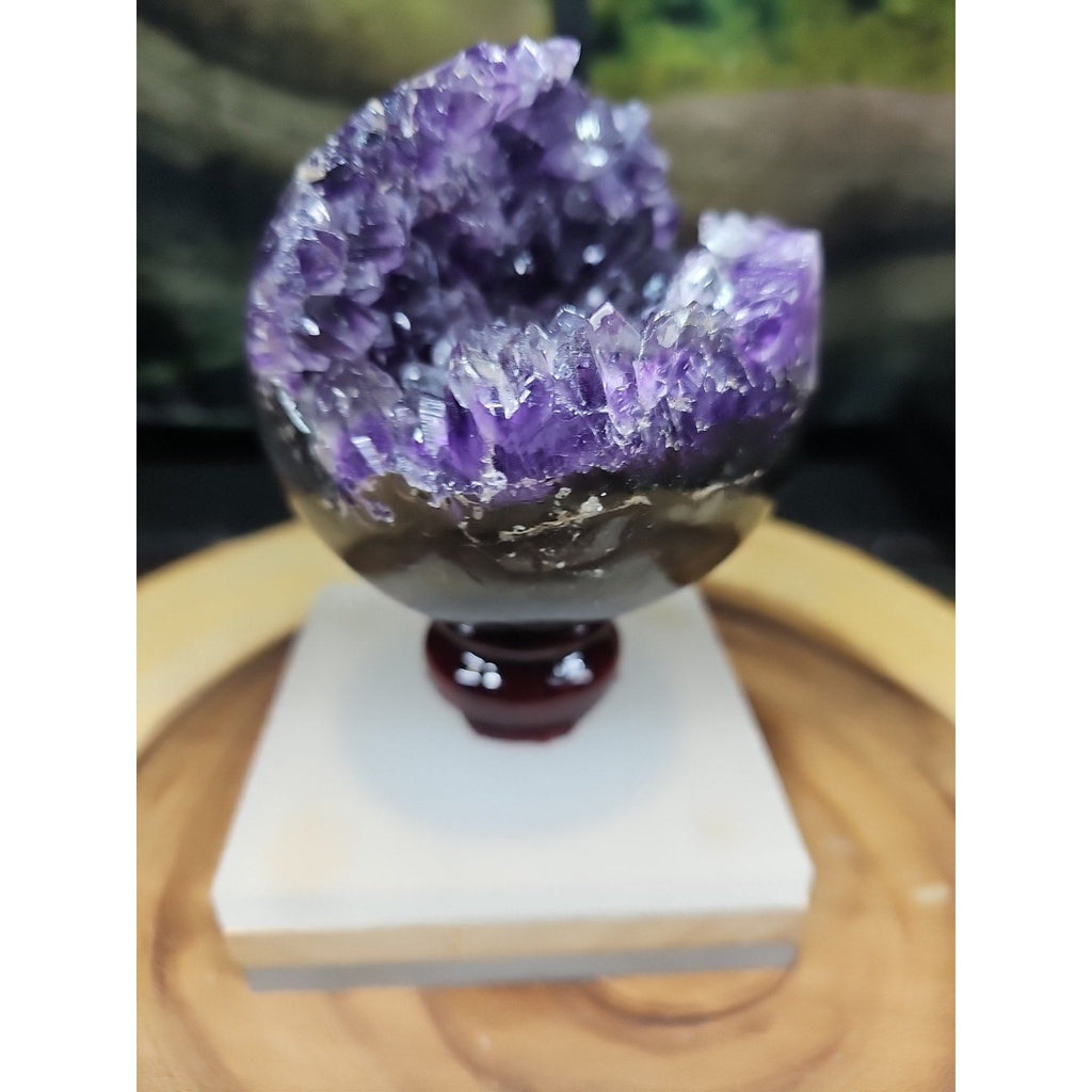 1.92LB Natural Purple Crystal Cave Quartz Open Crystal Ball Spiritual Healing | Geodes & Clusters | Wiccan Center