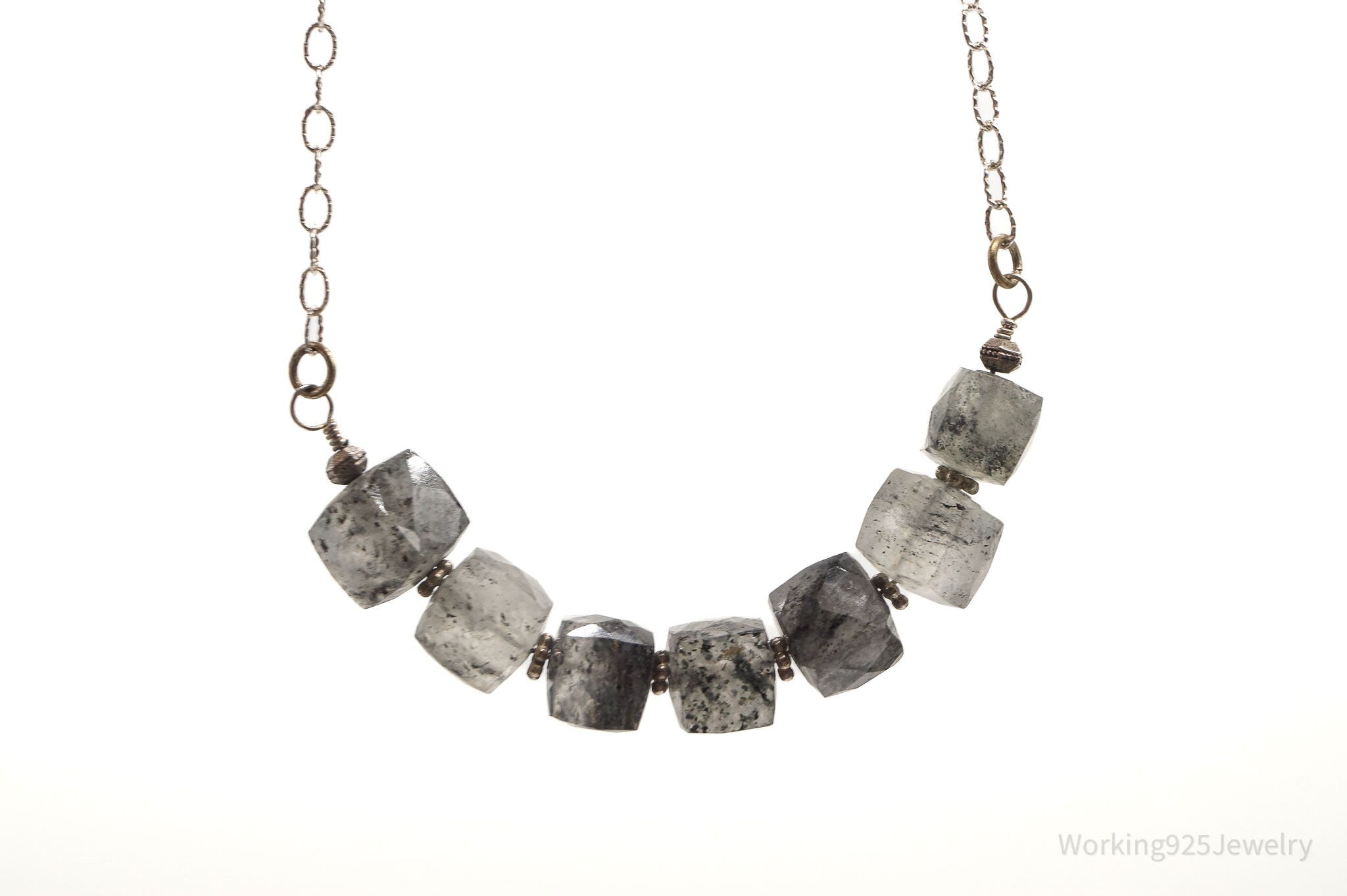 Vintage Spotted Quartz Bead Silver Chain Link Necklace | Jewelry > Necklaces > Pendants | Wiccan Center