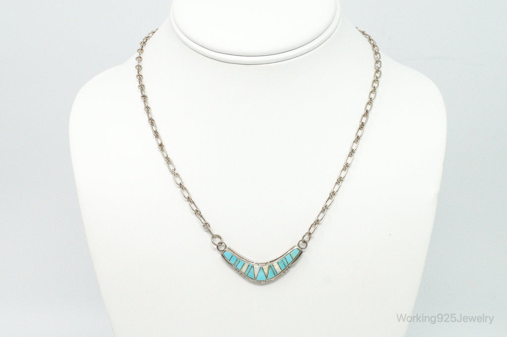 Vintage Native American Turquoise Opal Inlay Sterling Silver Necklace | Jewelry > Necklaces > Pendants | Wiccan Center