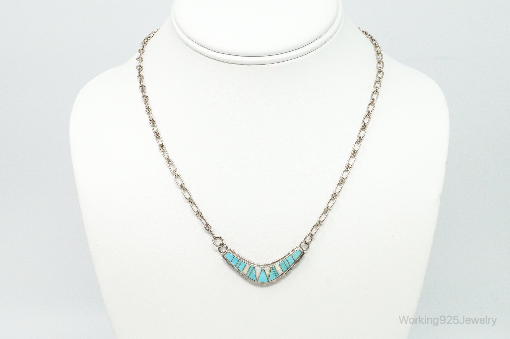 Vintage Native American Turquoise Opal Inlay Sterling Silver Necklace | Jewelry > Necklaces > Pendants | Wiccan Center