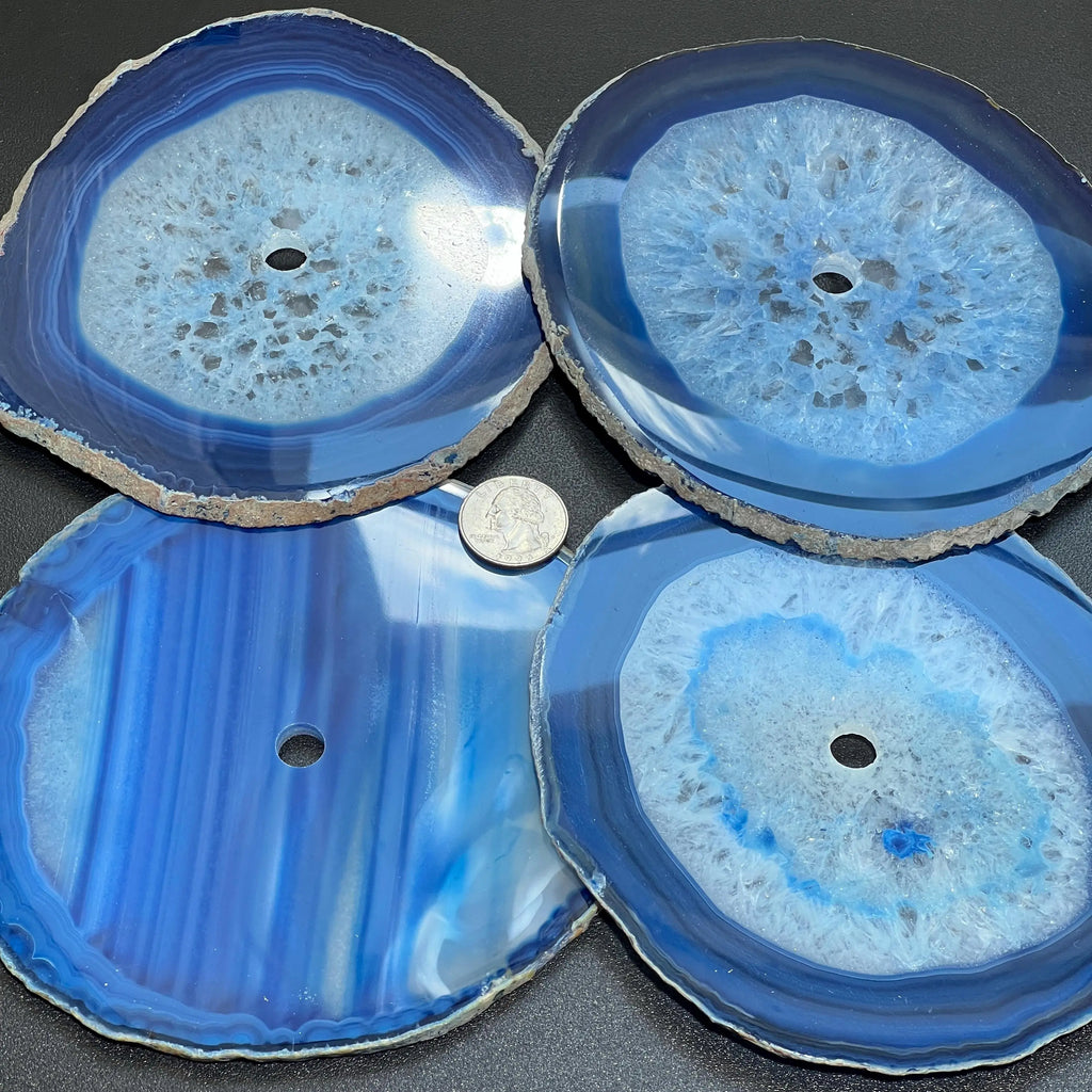 Blue Agate Slice Clock Faces, Center Drilled For Craft Projects Lanterns, Clocks | Home & Living > Home Decor > Home Accents > Rocks & Geodes | Wiccan Center