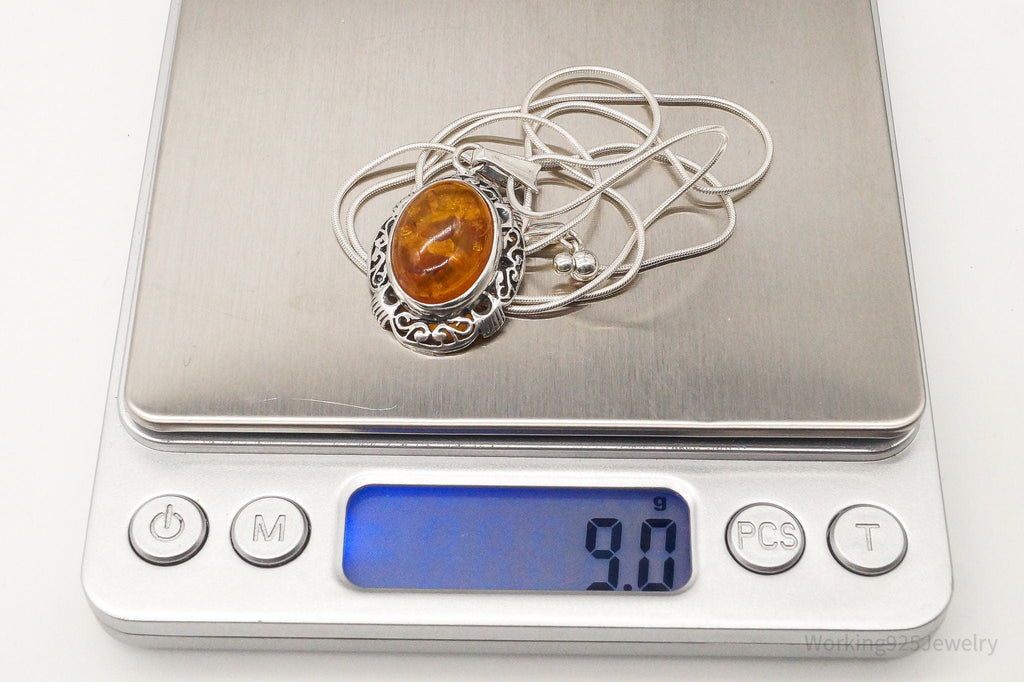 Vintage Large Amber Sterling Silver Adjustable Chain Necklace | Jewelry > Necklaces > Pendants | Wiccan Center
