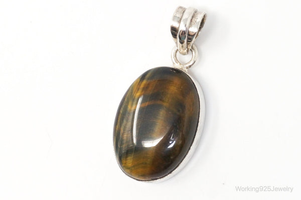 Vintage Large Tigers Eye Southwestern Style Sterling Silver Pendant | Jewelry > Necklaces > Pendants | Wiccan Center