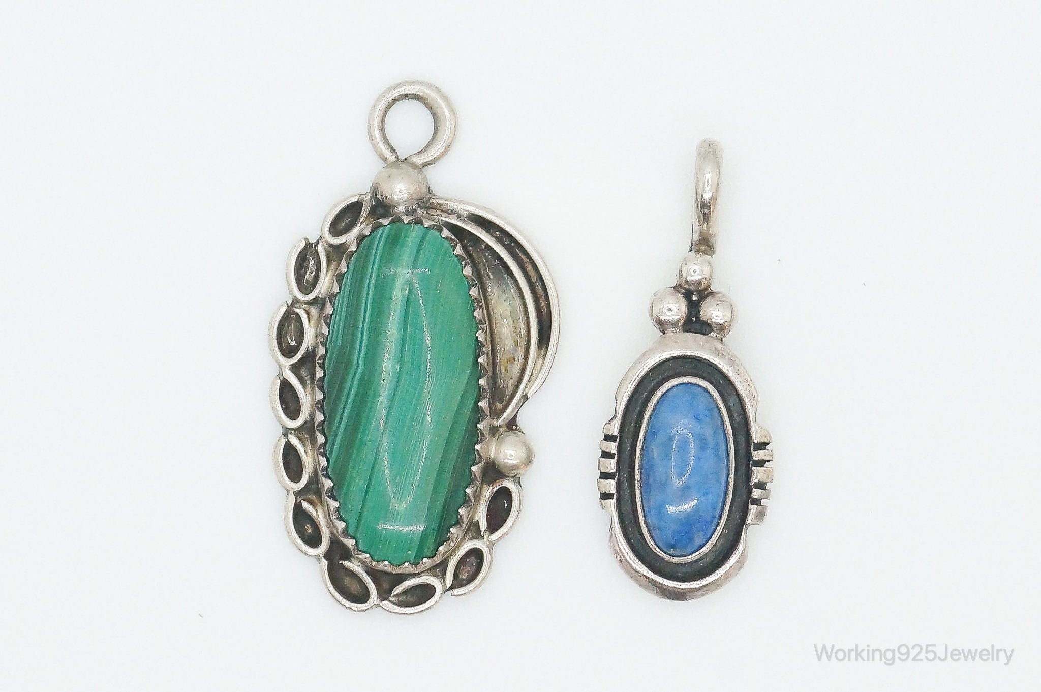 Vintage Native American Malachite Lapis Lazuli Sterling Silver Charm Pendants | Jewelry > Necklaces > Pendants | Wiccan Center