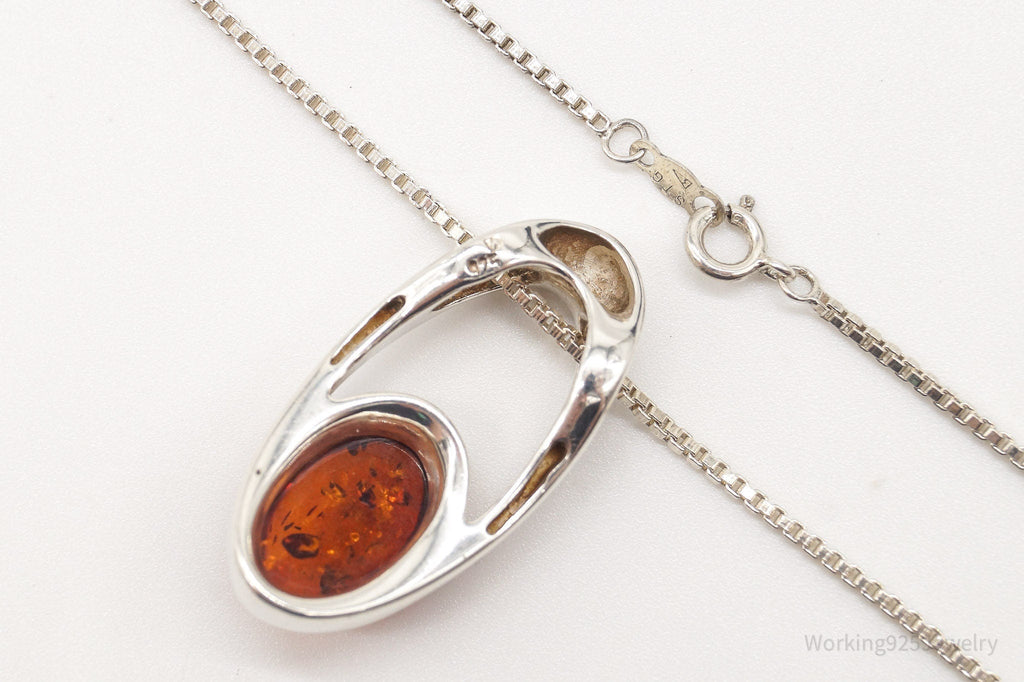 Vintage Amber Modernist Sterling Silver Chain Necklace | Jewelry > Necklaces > Pendants | Wiccan Center