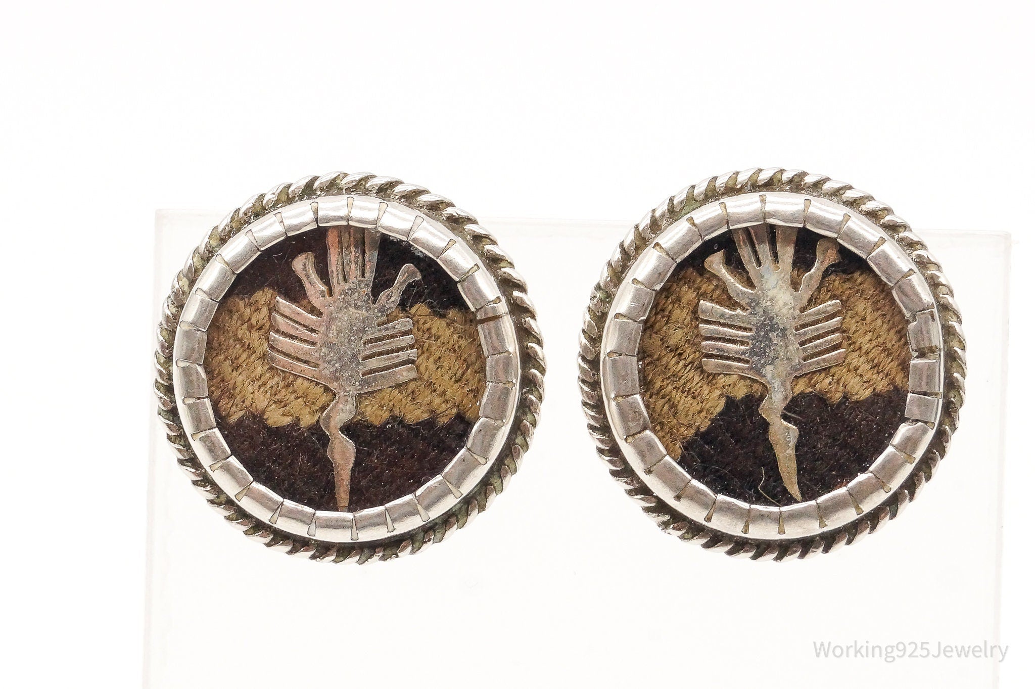 Vintage Mexican Blanket Woven Sterling Silver Earrings | Jewelry > Earrings | Wiccan Center