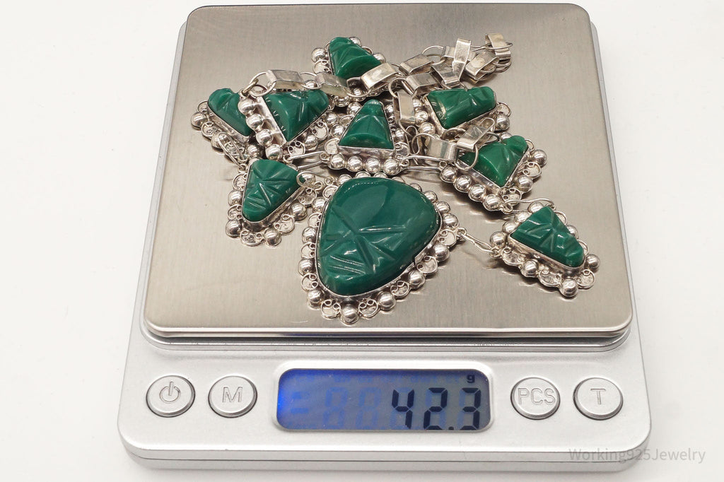 Vintage Mexico Green Onyx Carved Masks Sterling Silver Necklace | Jewelry > Necklaces > Pendants | Wiccan Center