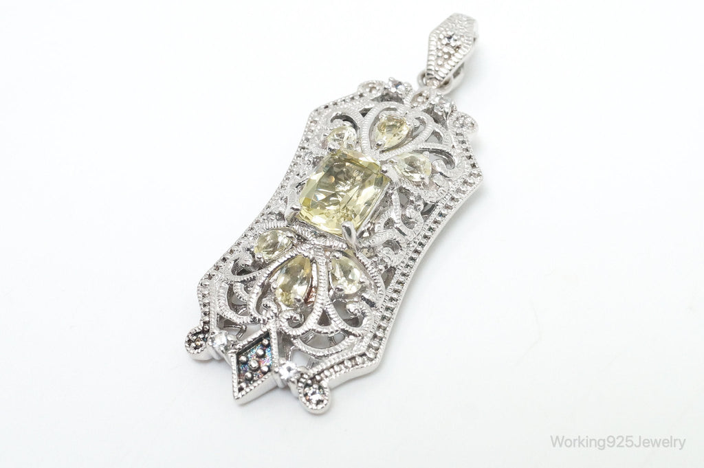 Vintage Art Deco Cubic Zirconia Peridot Sterling Silver Necklace Pendant | Jewelry > Necklaces > Pendants | Wiccan Center