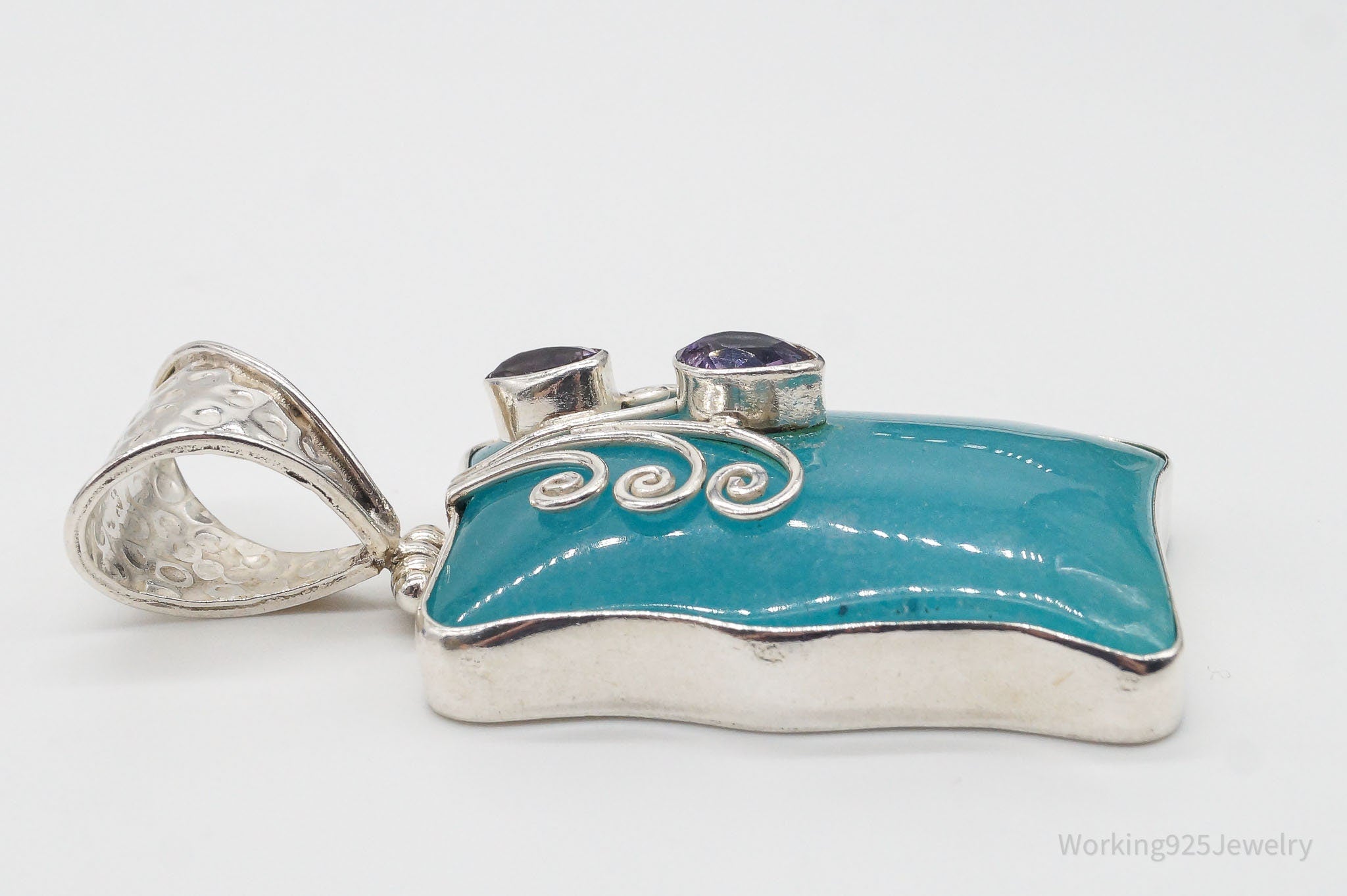 Large Vintage Blue Stone Amethyst Sterling Silver Necklace Pendant | Jewelry > Necklaces > Pendants | Wiccan Center