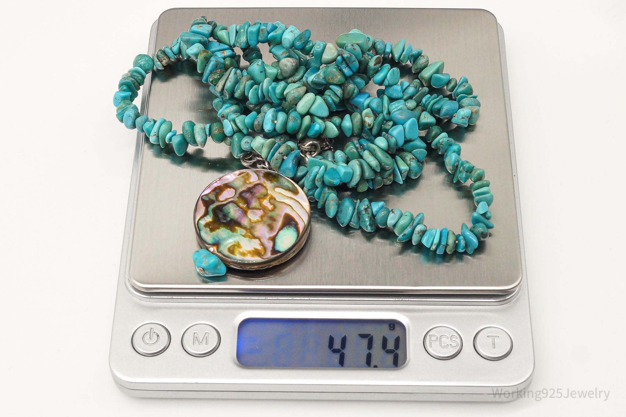 Vintage Native American Turquoise Abalone Shell Bead Sterling Silver Necklace | Jewelry > Necklaces | Wiccan Center