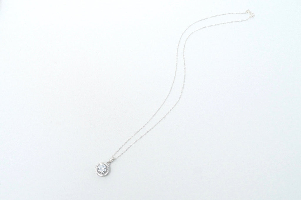 Vintage Art Deco Style Large Simulated Diamond Sterling Silver Necklace 18" | Jewelry > Necklaces > Pendants | Wiccan Center