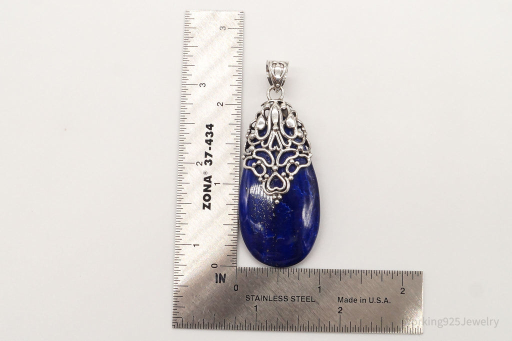 Large India Designer Doug Paulus Lapis Lazuli Ornate Sterling Silver Pendant | Jewelry > Necklaces > Pendants | Wiccan Center