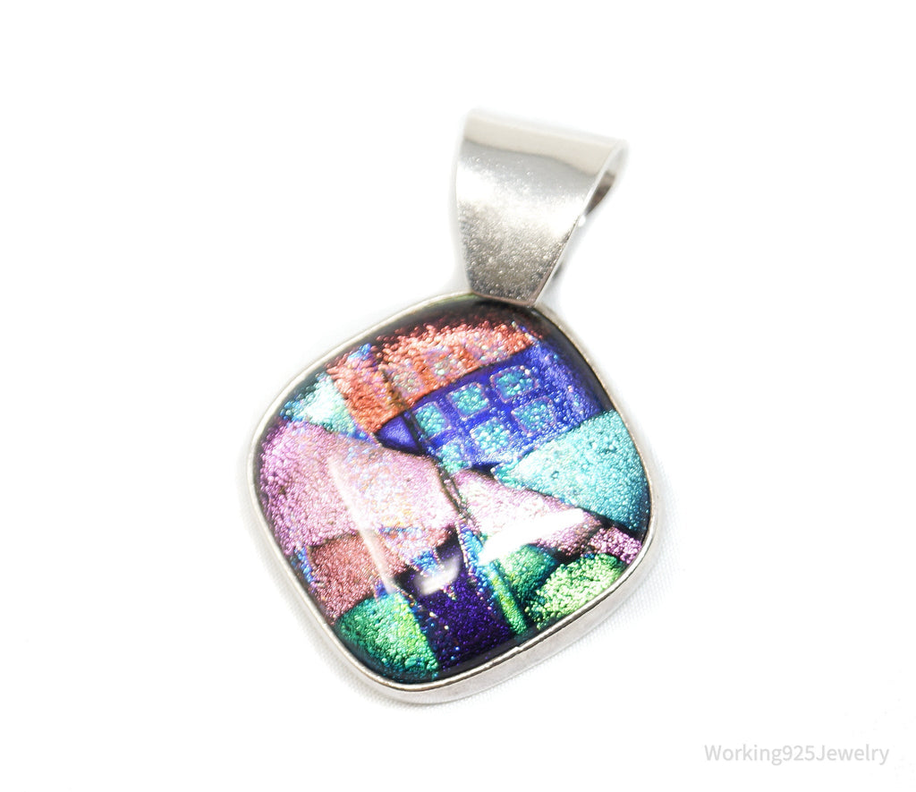 Vintage Large Dichroic Glass Sterling Silver Necklace Pendant | Jewelry > Necklaces > Pendants | Wiccan Center