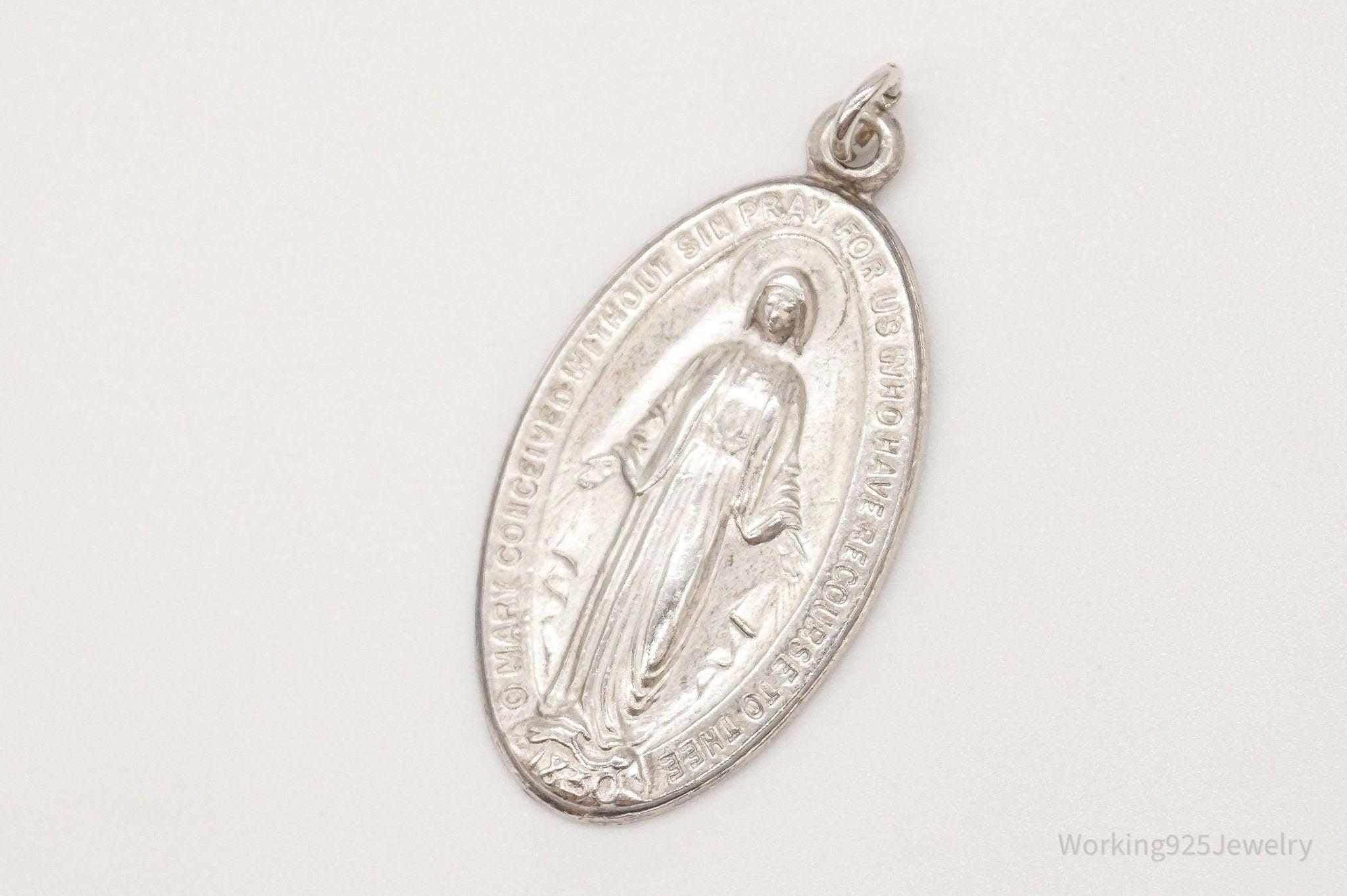 Antique Mary Pray For Us Sterling Silver Pendant | Jewelry > Necklaces > Pendants | Wiccan Center