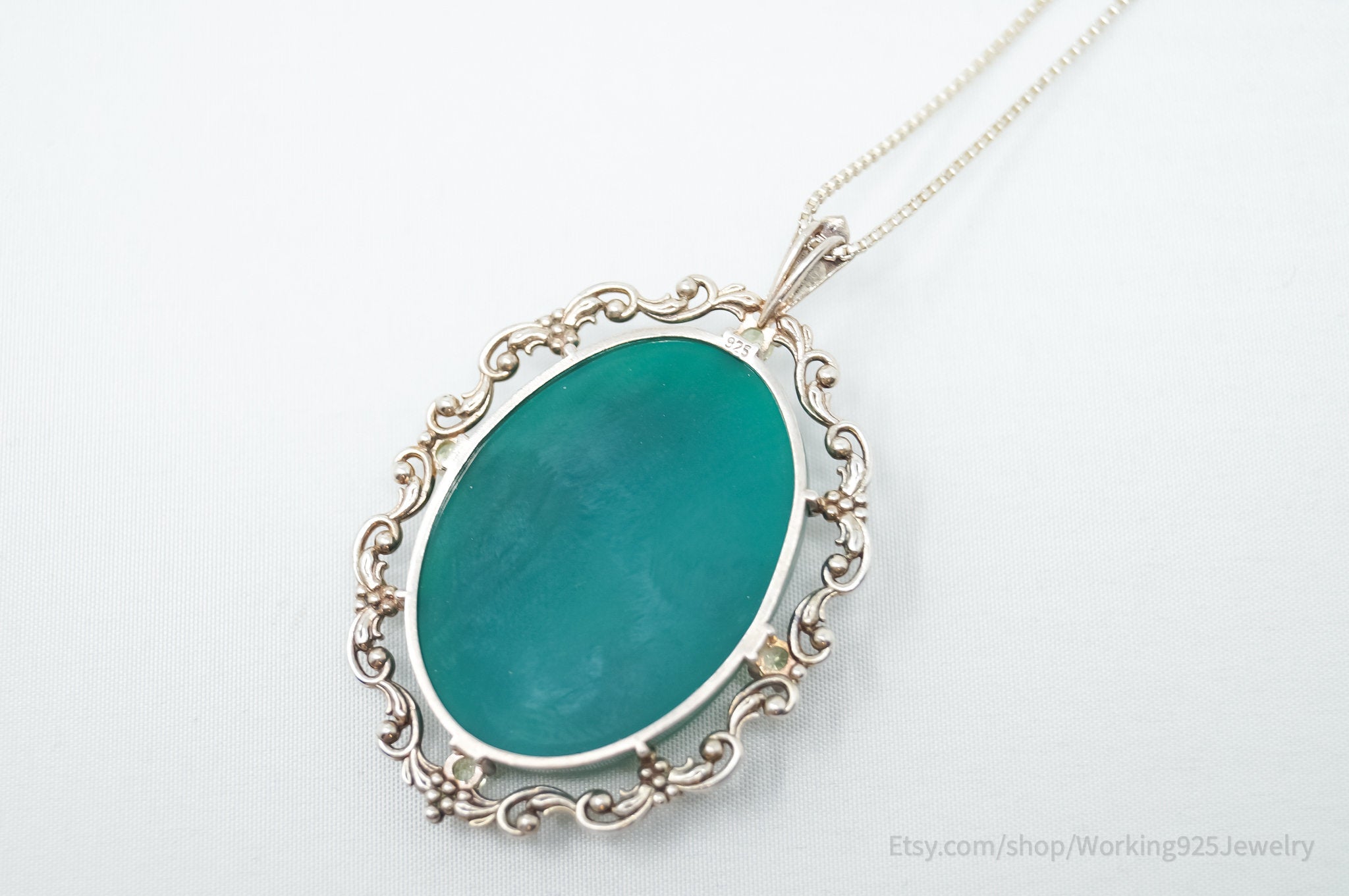 Vintage Carved Flower Dyed Fossil Sterling Silver Necklace | Jewelry > Necklaces > Pendants | Wiccan Center