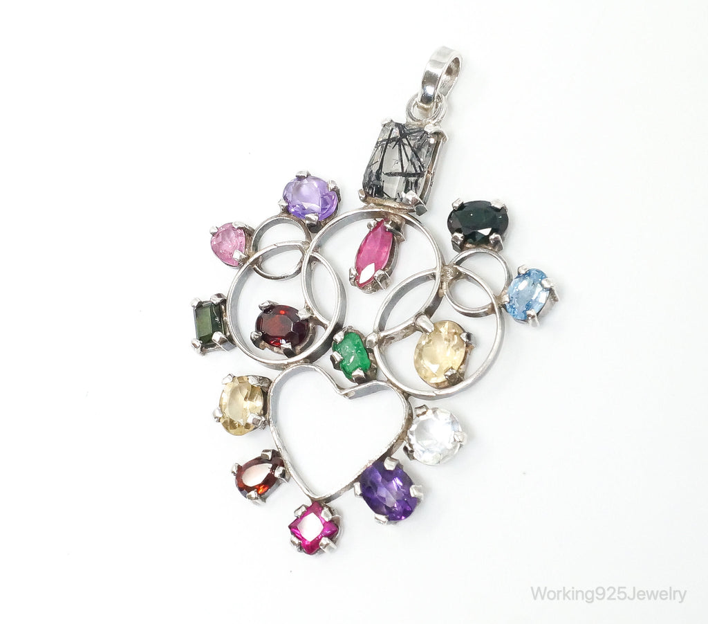 Large Vintage Multi Gem Sterling Silver Necklace Pendant | Jewelry > Necklaces > Pendants | Wiccan Center