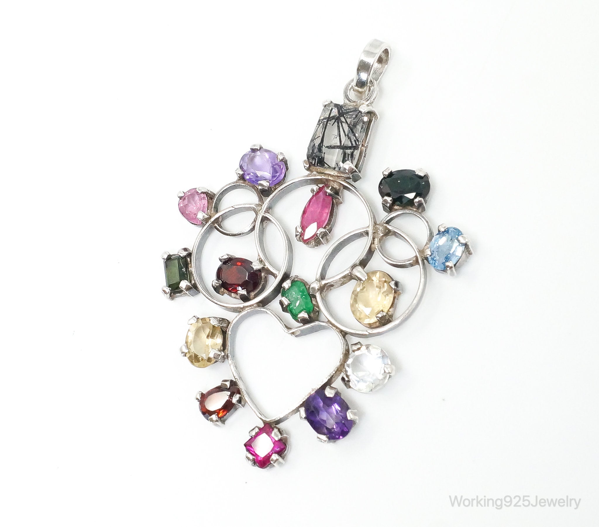 Large Vintage Multi Gem Sterling Silver Necklace Pendant | Jewelry > Necklaces > Pendants | Wiccan Center