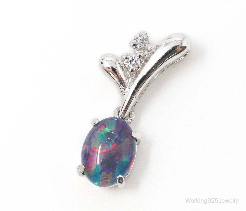 Vintage Opal Cubic Zirconia Sterling Silver Necklace Pendant | Jewelry > Necklaces > Pendants | Wiccan Center