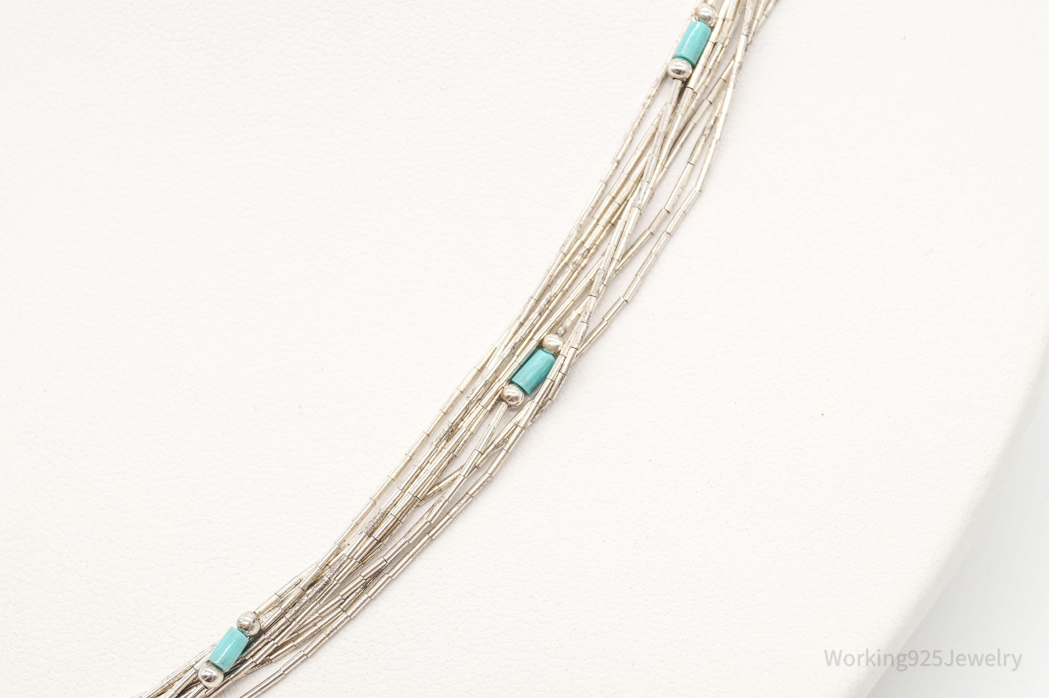 Vintage Native American Blue Turquoise Sterling Silver Bead Necklace 22" | Jewelry > Necklaces | Wiccan Center