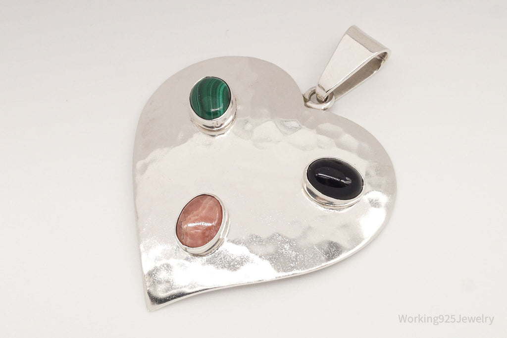 VTG Mexico Large Rhodochrosite Malachite Black Onyx Sterling Silver Pendant | Jewelry > Necklaces > Pendants | Wiccan Center