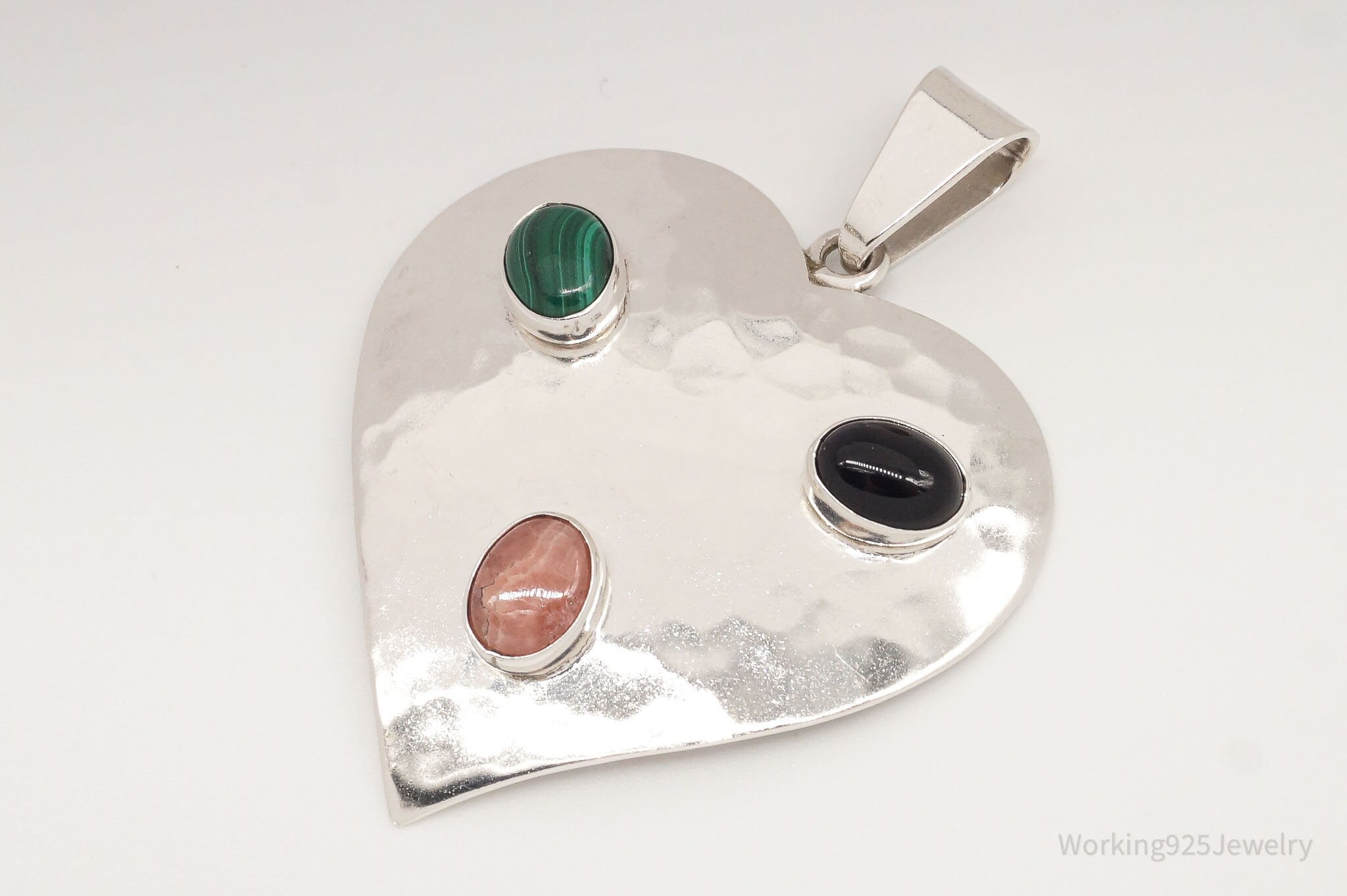 VTG Mexico Large Rhodochrosite Malachite Black Onyx Sterling Silver Pendant | Jewelry > Necklaces > Pendants | Wiccan Center