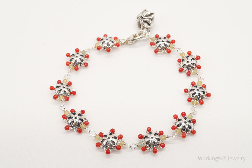 Vintage Intricate Glass Beads Flowers Sterling Silver Bracelet | Jewelry > Bracelets | Wiccan Center