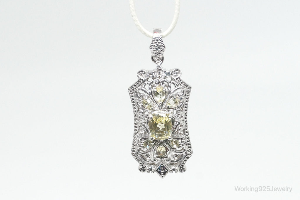 Vintage Art Deco Cubic Zirconia Peridot Sterling Silver Necklace Pendant | Jewelry > Necklaces > Pendants | Wiccan Center