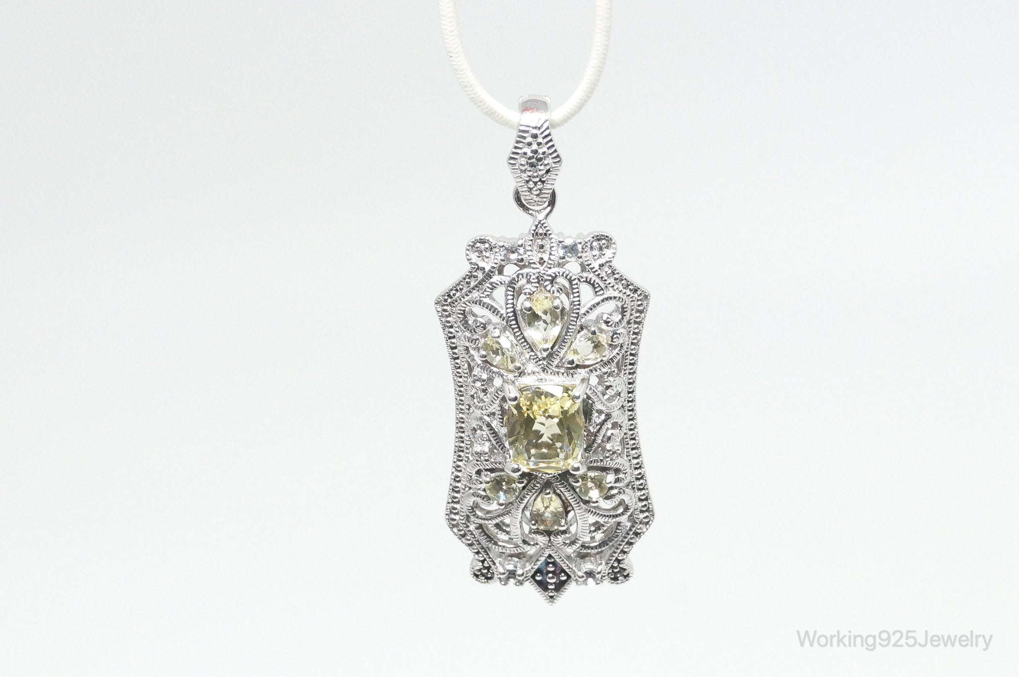 Vintage Art Deco Cubic Zirconia Peridot Sterling Silver Necklace Pendant | Jewelry > Necklaces > Pendants | Wiccan Center