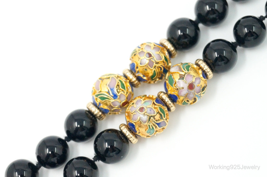 Vintage Long Black Onyx Cloisonne Beads Necklace | Jewelry > Necklaces > Pendants | Wiccan Center