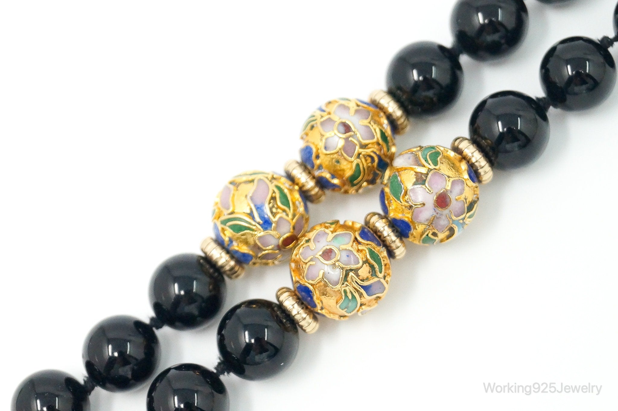 Vintage Long Black Onyx Cloisonne Beads Necklace | Jewelry > Necklaces > Pendants | Wiccan Center