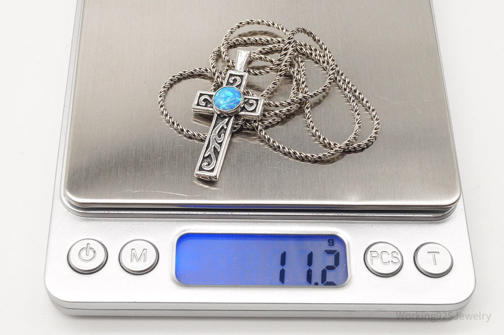 Vintage Blue Opal Sterling Silver Cross Necklace | Jewelry > Necklaces > Pendants | Wiccan Center