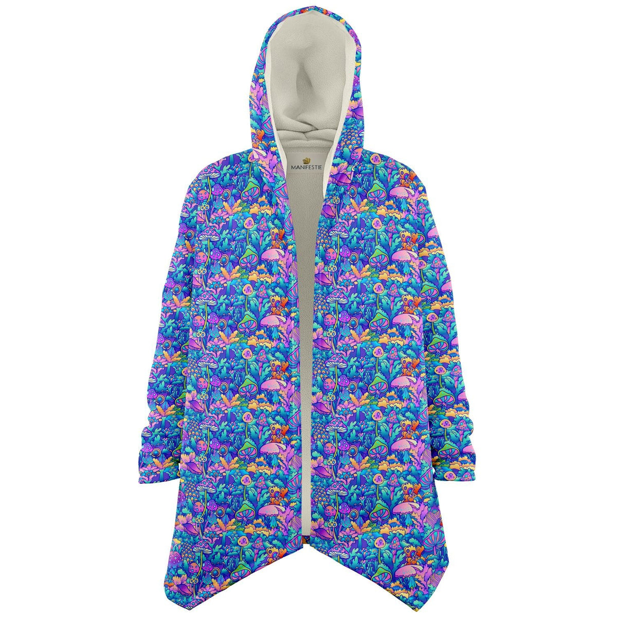 Psychedelic Mushrooms Cuddle Cloak | Unisex Minky Sherpa Lined Hooded Coat | Women and Mens Festival Coat | Mountain Fashion | Microfleece Cloak - AOP | Wiccan Center
