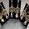 DreamCatcher Earrings Pair (Amethyst Crystal)(Gold Plated)(Stainless Steel Hooks) Gemstone Jewelry Supply | Jewelry > Earrings > Dangle & Drop Earrings | Wiccan Center