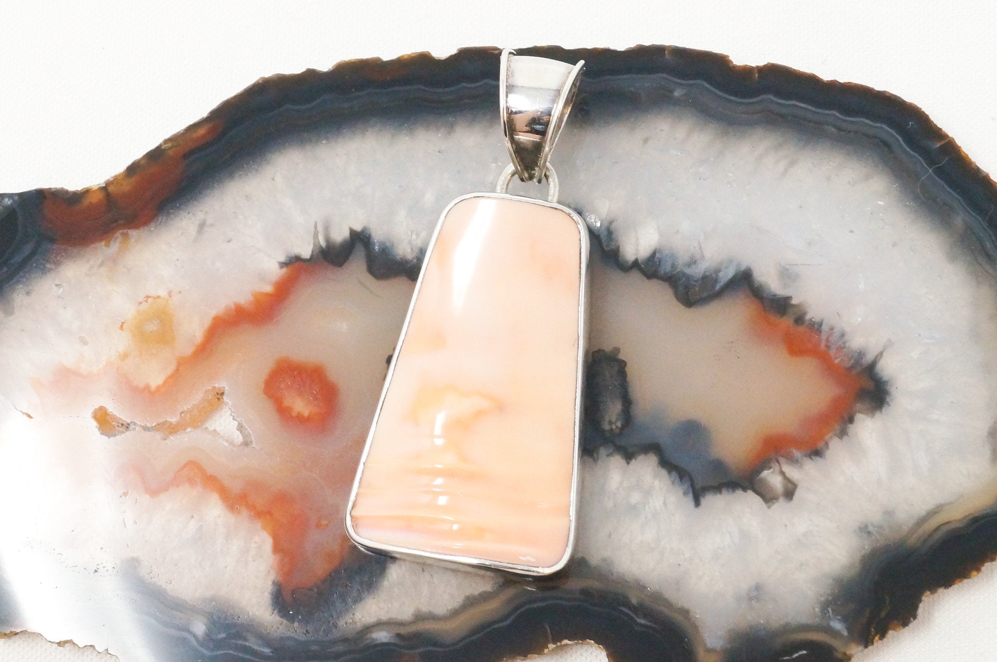Vintage Peach Gemstone Sterling Silver Necklace Pendant | Jewelry > Necklaces > Pendants | Wiccan Center