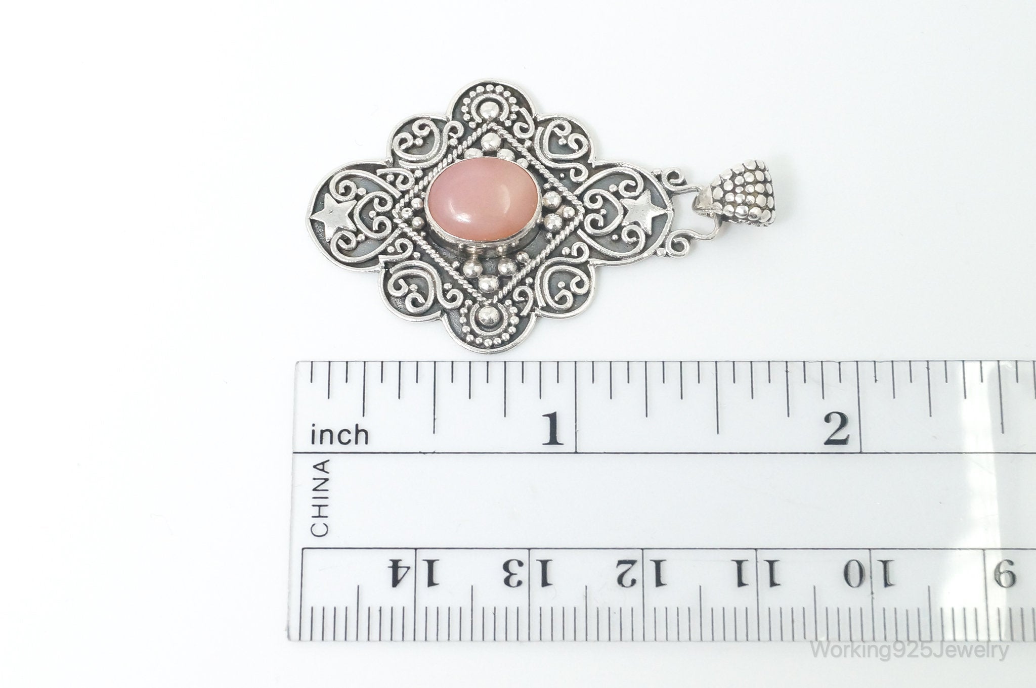 Vintage Pink Gemstone Bali Style Sterling Silver Dangle Pendant | Jewelry > Necklaces > Pendants | Wiccan Center