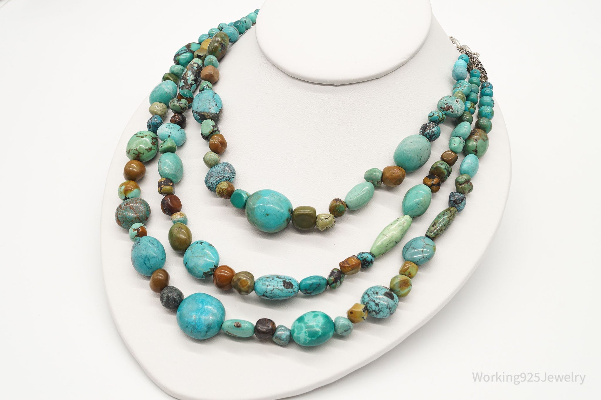 Vintage Designer BJ Mixed Type Turquoise Bead Sterling Silver Necklace 20" | Jewelry > Necklaces | Wiccan Center