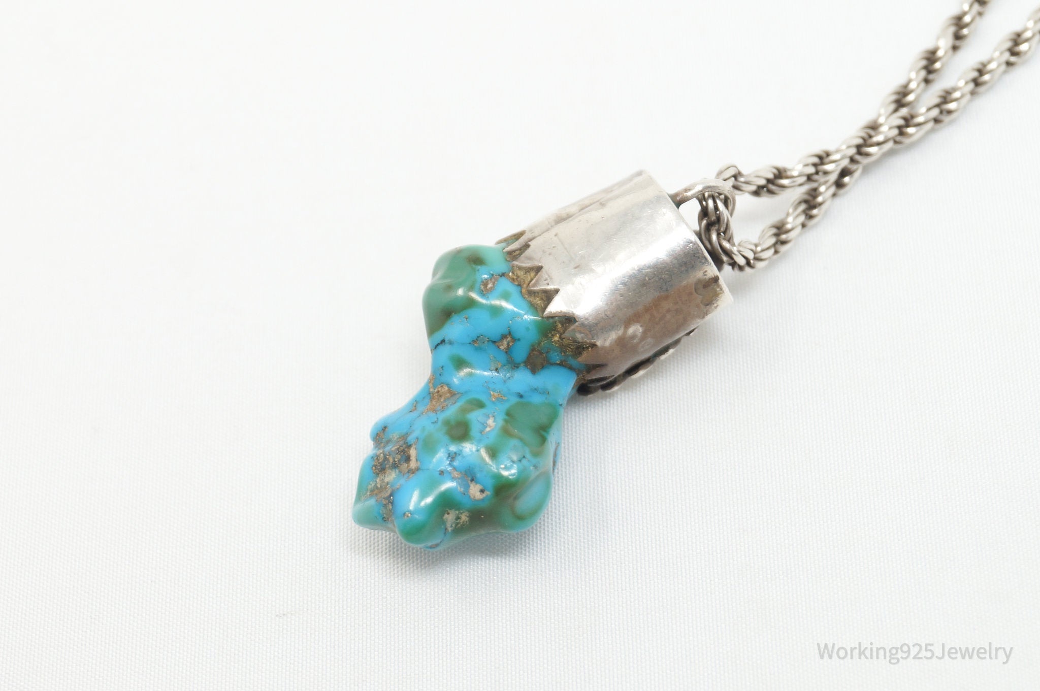 Vintage Handmade Native American Turquoise Sterling Silver Necklace Pendant | Jewelry > Necklaces > Pendants | Wiccan Center
