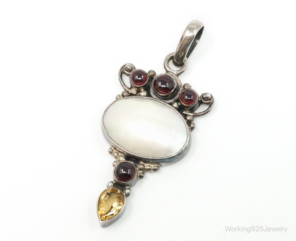Large Vintage Mothe Of Pearl Citrine Garnet Sterling Silver Pendant | Jewelry > Necklaces > Pendants | Wiccan Center