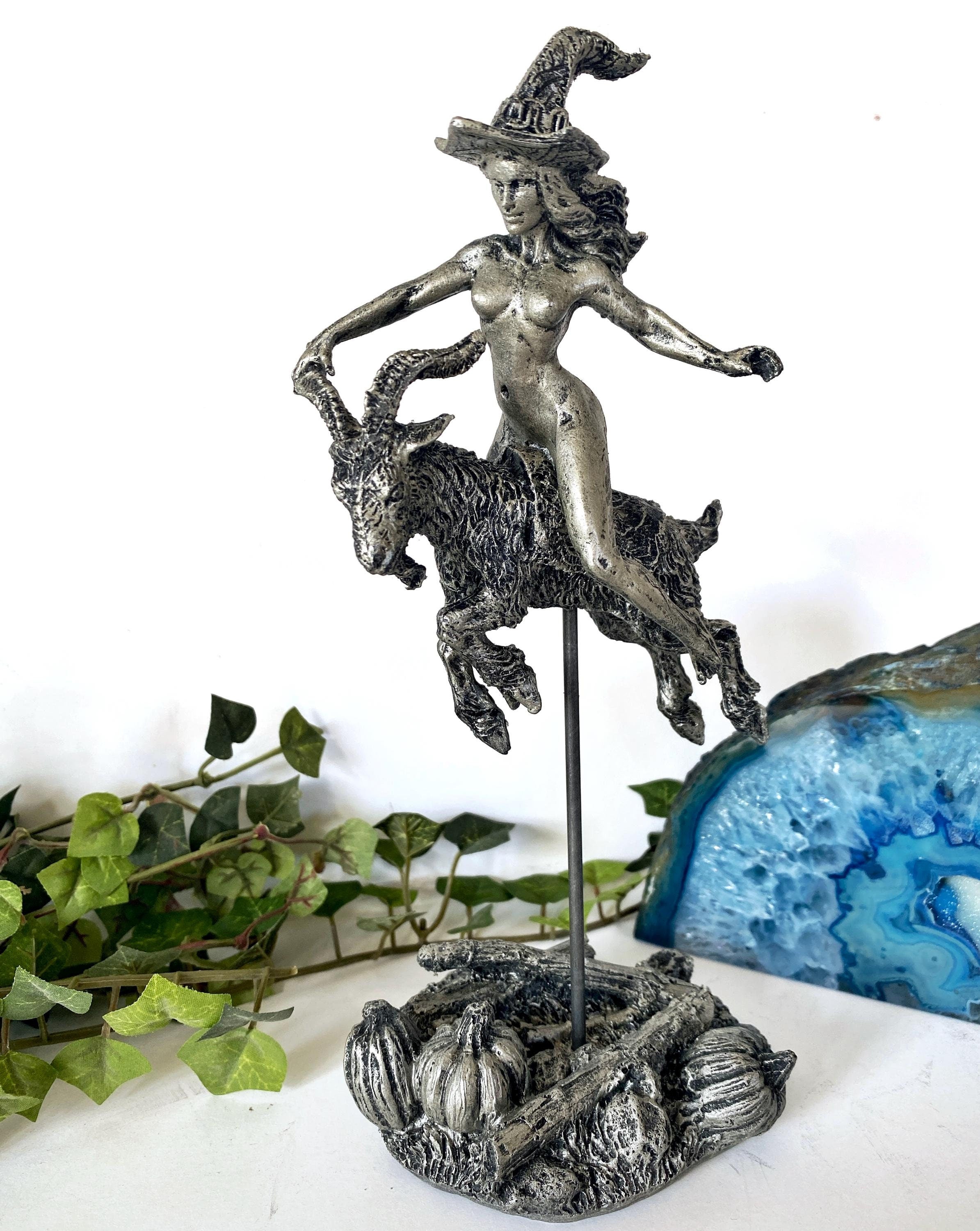 Witch’s Sabbath: Goat Rider Statue, Hand Painted Resin Sculpture | Pagan Folklore Witchcraft Figurine | Witchy Art for Gothic Home Decor