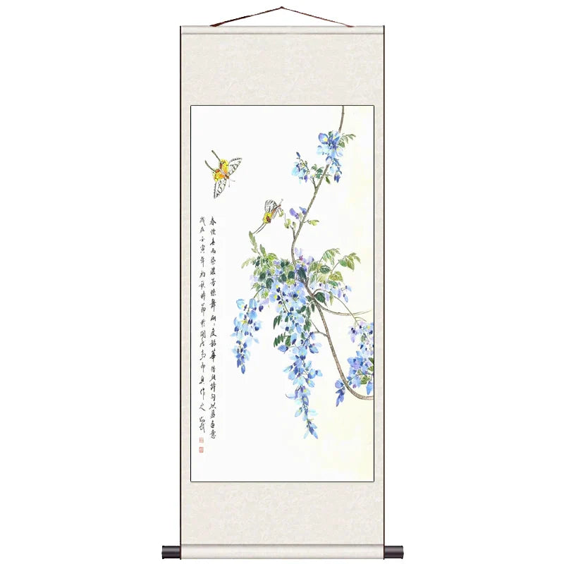 Peach Blossom Double Swallow Decorative Calligraphy and Painting Silk Gift Room Decor Aesthetic Wall Art Home Decor