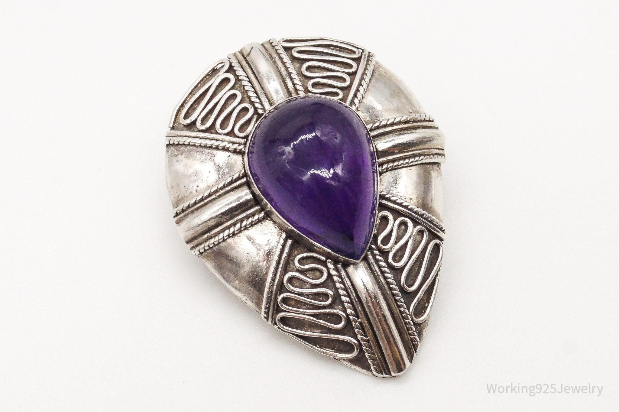 Vintage Amethyst Bali Sterling Silver Brooch Pin Pendant | Jewelry > Necklaces > Pendants | Wiccan Center